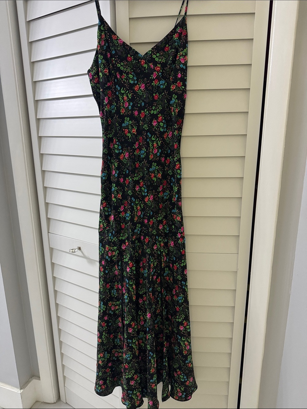 Betsey Johnson Black Floral Slip Maxi Dress with Spaghetti Straps